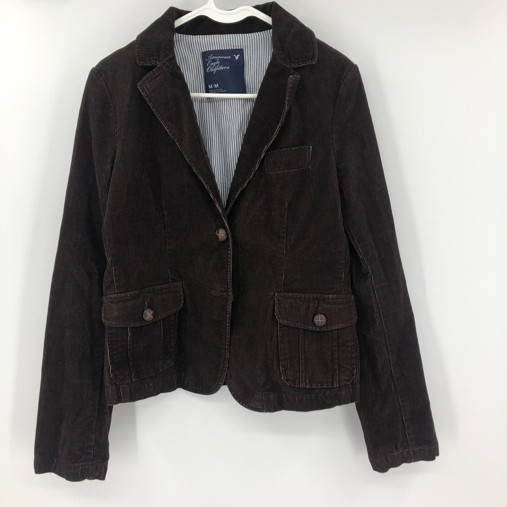 American Eagle Outfitters Blazer Womens Medium Y2K 90s Corduroy Brown Pockets